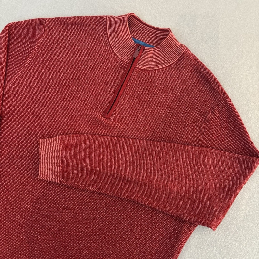 Southern Tide XL 1/4 Zip BAILOR Textured Knit Pullover Sweater BURNT RED ~ EUC